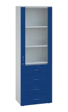 LE - 64 skříň léková prosklená, pravá, korpus bílý, dvířka královská modř